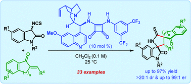 Graphical abstract: Catalytic enantioselective cascade Michael/cyclization reaction of 3-isothiocyanato oxindoles with exocyclic α,β-unsaturated ketones en route to 3,2′-pyrrolidinyl bispirooxindoles